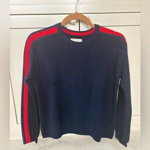 Court & Rowe Navy Sweater | Red & Blue Racing Stripe Sleeves | Size XXS
